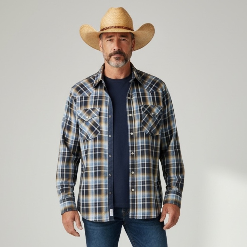 Plains western wear men’s shirt, large NWOT snap closure, pearl colored snaps
